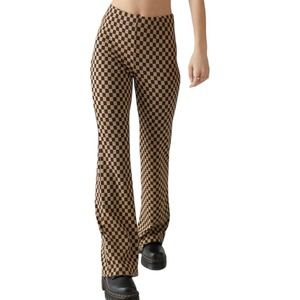 Urban Outfitters Bryn Pull On Flare Pants Large Brown Checkered Retro Stretchy